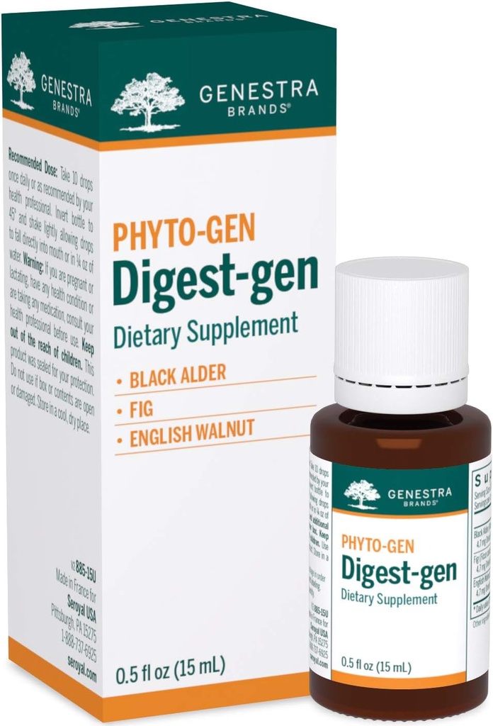 Genestra Brands Digest- gen Yep 124; Black Alder, Fig, og engelsk Walnut Herbal Support 124; 0,5 fl. oz.
