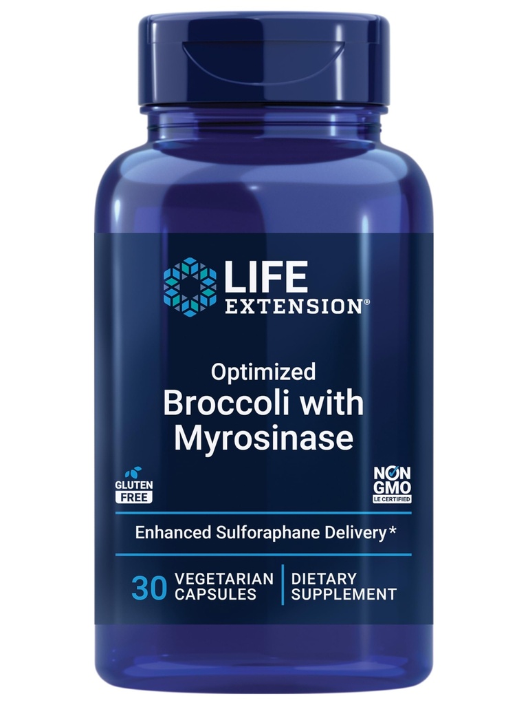 Life Extension Optimeret Broccoli med Myrosinase, Lever og Detox supplement, avanceret biotilgængelig, Once- Daily, Non- GMO, Vegetar, Gluten- Free, 30 kapsler