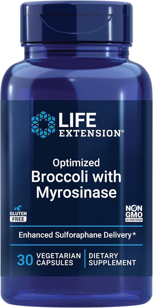 Life Extension Optimeret Broccoli med Myrosinase, Lever og Detox supplement, avanceret biotilgængelig, Once- Daily, Non- GMO, Vegetar, Gluten- Free, 30 kapsler