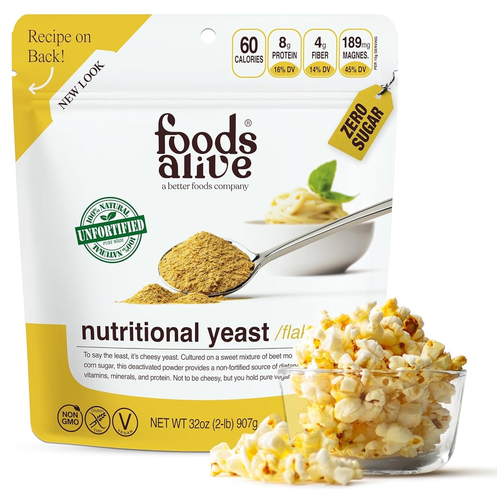 Foods Alive Measures 124; Non- fæstede Premium Nutritional Gær Flakes Measures 124; 2 lbs Measurement 124; Uberiget Vegansk Ost Powder Seasoning