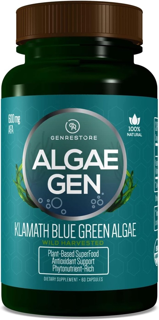 Gen Gendanne Natural AFA Stem Cell Celulas Madres Klamath Blue - Green Algae Mere effektiv end Spirulina eller Chrlorella Phytonutrient- Rich, SuperFood 600mg Aphanizomenon Floss-Aquae