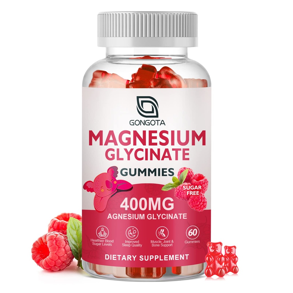 Magnesium Glycinate Gummies 400 mg with 100 mg Composite magnesium - Chelated Magnesium Potassium Supplement with Vitamin D, B6 Supports Calm, Sleep, Memory & Muscle Cramps,Sugar Free - 60 Gummies