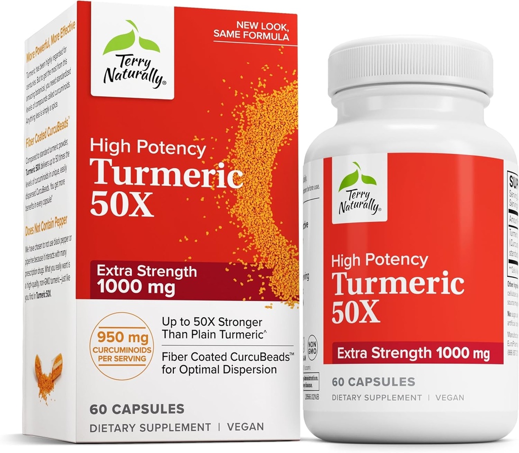 Terry naturligt gurkemeje 50X - Kosttilskud til hjerne og hjerte support - Ekstra styrke gurkemeje til støtte immunsundhed - Non- GMO supplement - 60 kapsler