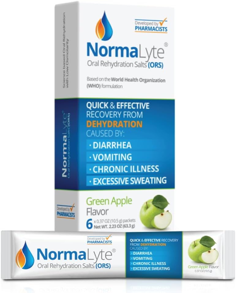 NormaLyte Oral Rehydration Salts- pakning med 6 (Apple) - 124; Energitilskud, Elektrolyter Pakninger, Kaliumtilskud, Hydrationsaksen, Ingen Konserveringsmidler, Vegan, Dehydrering
