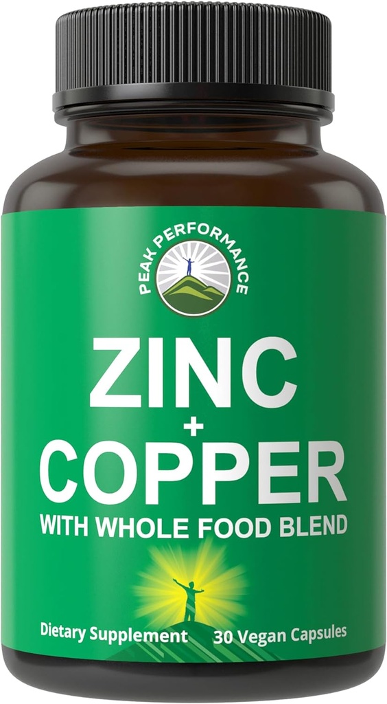 Zinc with Copper + Whole Food Blend of 25 Vegetables and Fruits for Max Absorption. Immune Support Supplement Capsules. Two Essential Minerals for Immunity. Zinc Vitamin Pills for Men and Women.
