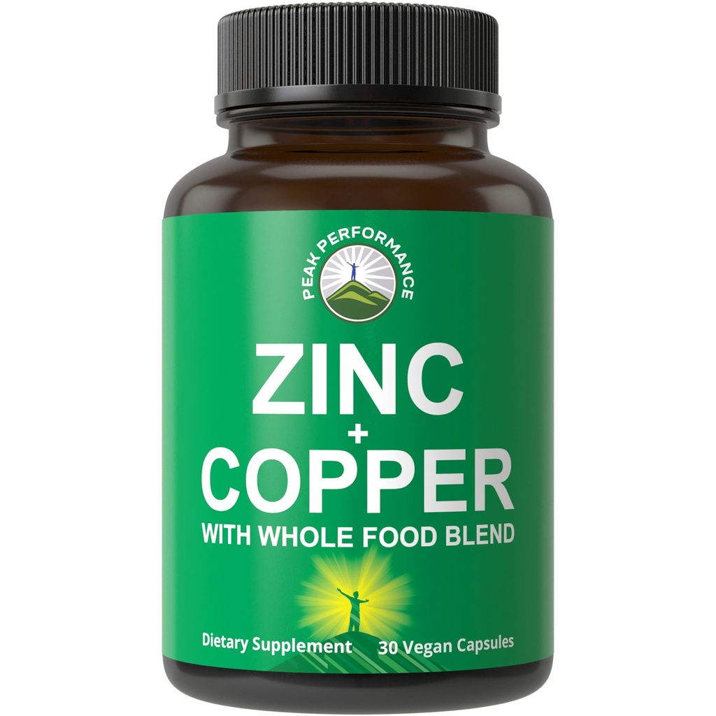 Zink med kobber + hel fødevareblanding af 25 grøntsager og frugter til Max Absorption. Immunsupportkapsler. To essentielle mineraler for Immunitet. Zinkvitaminpiller til mænd og kvinder.