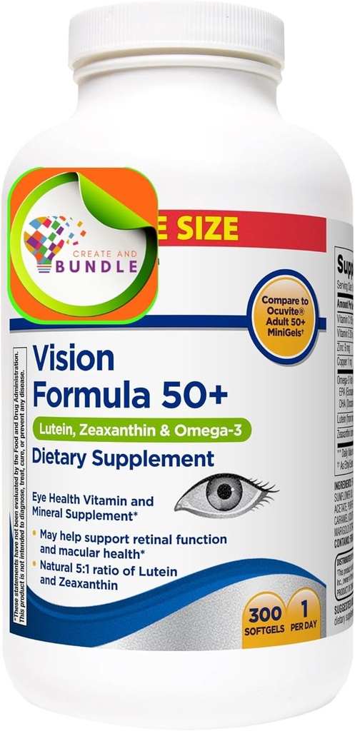 Ligge Vision Formel 50 + Lutein, Zeaxanthin & Omega-3, 300 Softgel + Opret Sticker