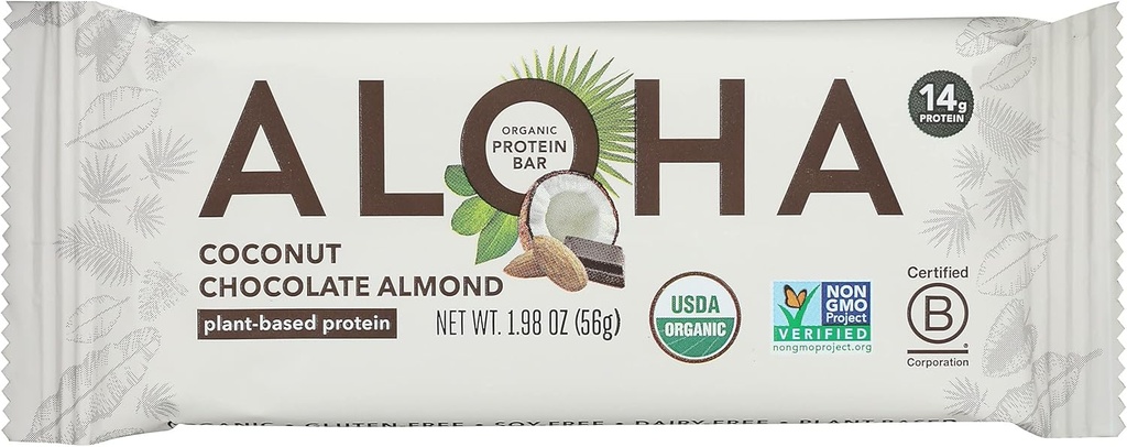 Aloha Coconut Chocolate Mandel Protein Bar, Plant Based, Non GMO, 1.98 Ounces (pakke af 12)