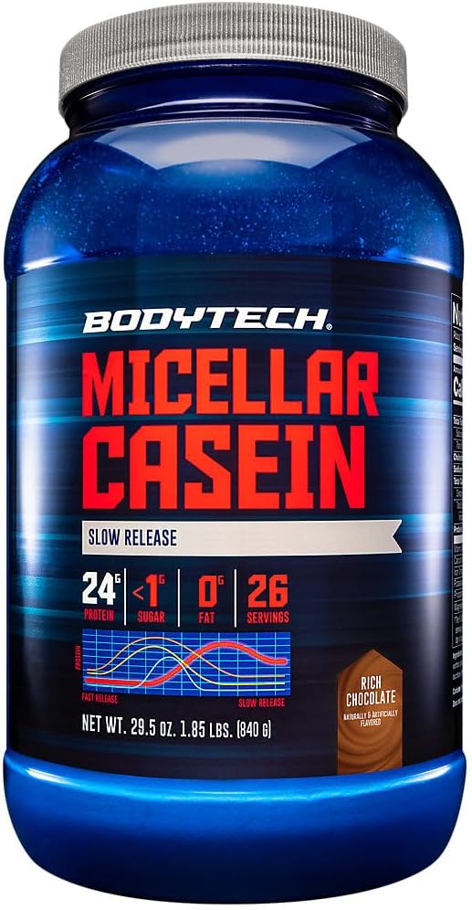 BODYTECH Micellar Casein Protein Powder, Slow Release for Overnight Muscle Recovery - 24 gram protein per servering - Rich Chocolate (2 Pund)