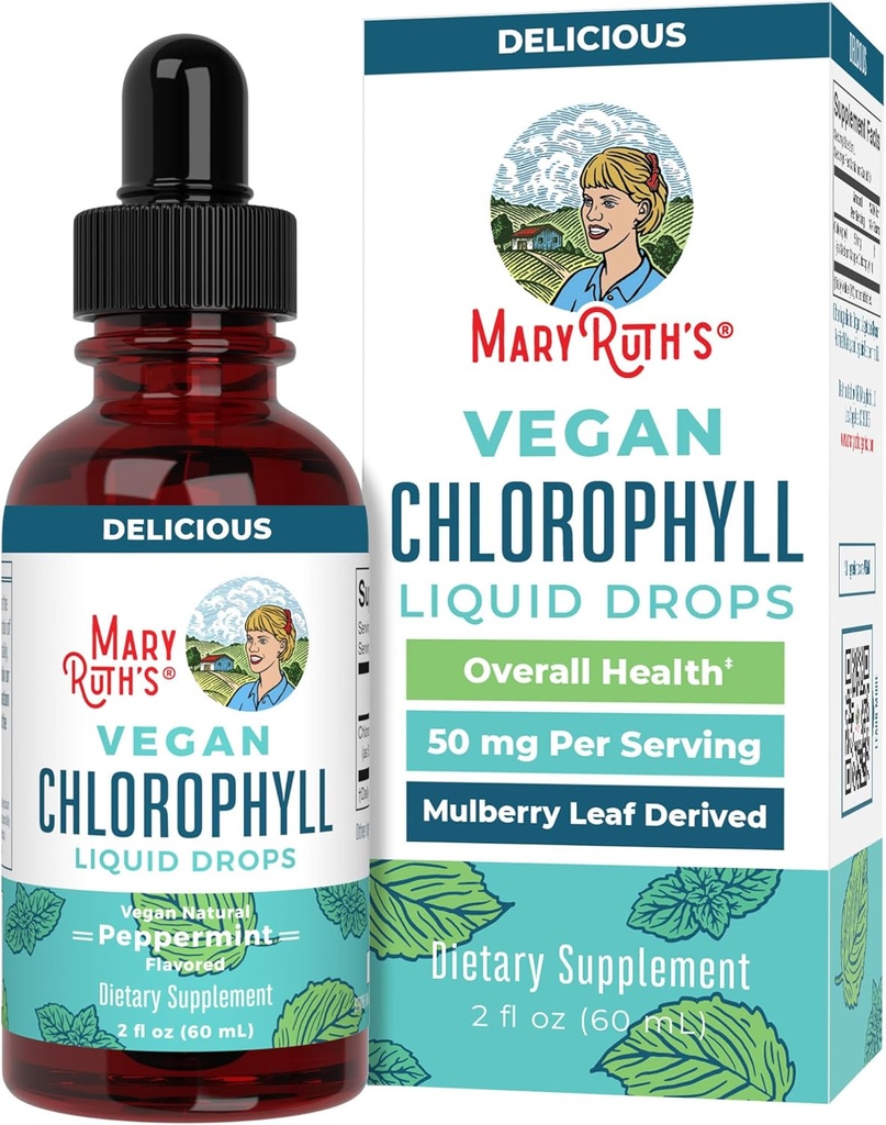 MaryRuth Organics Chlorophyll Liquid Drops (124; Clean Label Project Certified ® - 124; Vegan - 124; Non- Diluted Liquid Chlorophyll - 124; Mulberry Derived Supplement for 14 + - 124; Non- GMO - 124; Delicious Minty Flavor - 124; 2 Fl Oz