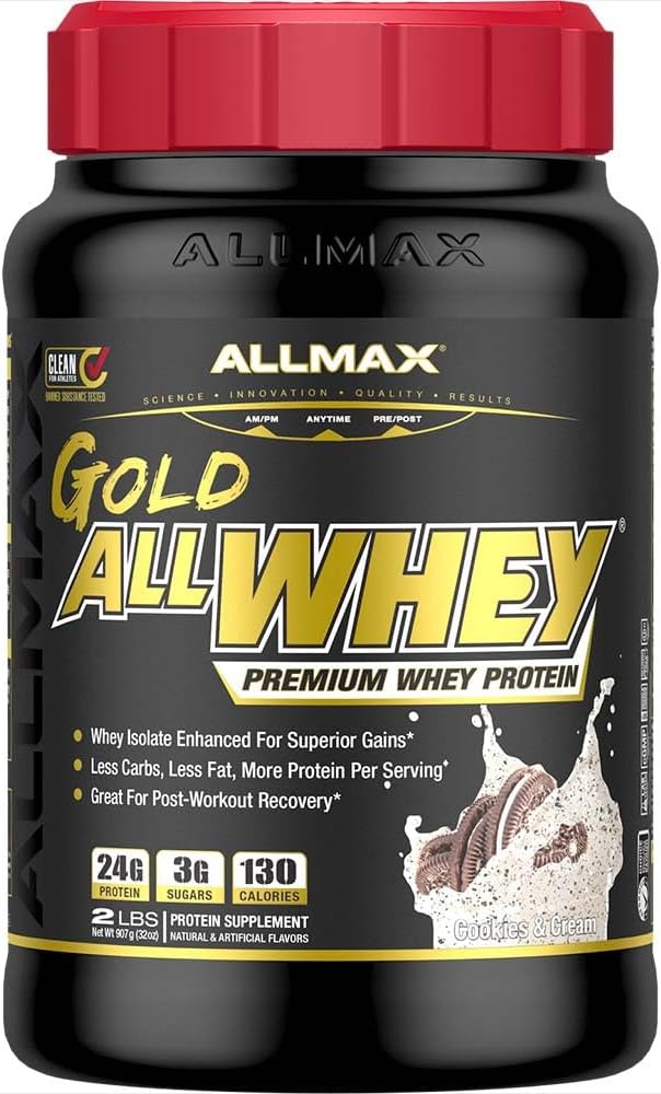ALLMAX Nutrition Gold ALLWHEY, Cookies & Cream - 2 LB - 24 gram protein pr. Scoop - Gluten Free, Lavcarb & Lavsukker - ca. 30 Servere