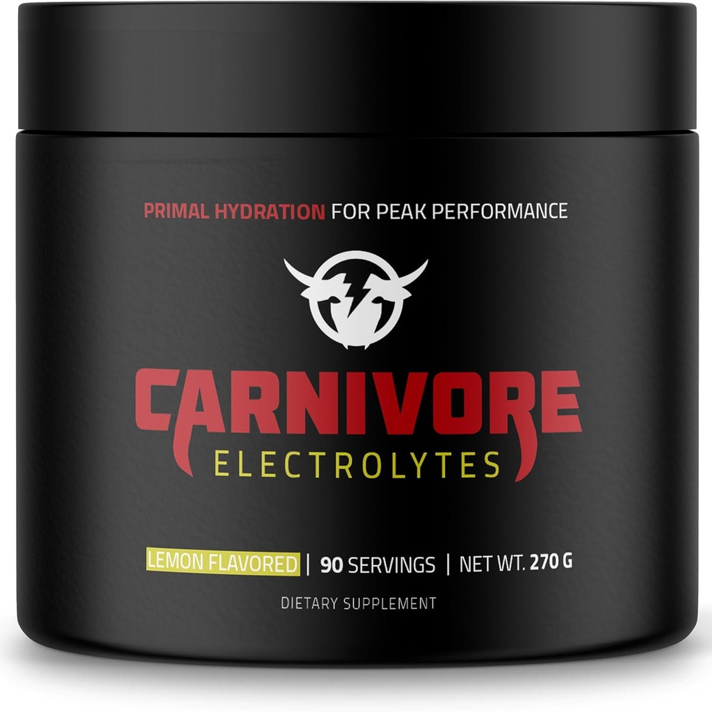 Premium hydrering pulver til Carnivore Diet - Balanceret Electrolyte Support, Zero Carb, Keto Friendly - Optimal energi & inddrivelse - 90 Servere (Natural Lemon)