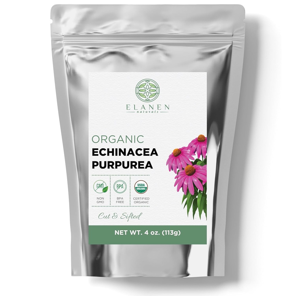 Organic Echinacea Purpurea 4 oz. (113g), USDA Certified Tørret Echinacea Tea, Premium Quality Herb, Purple Coneflower, Cut & Sifted