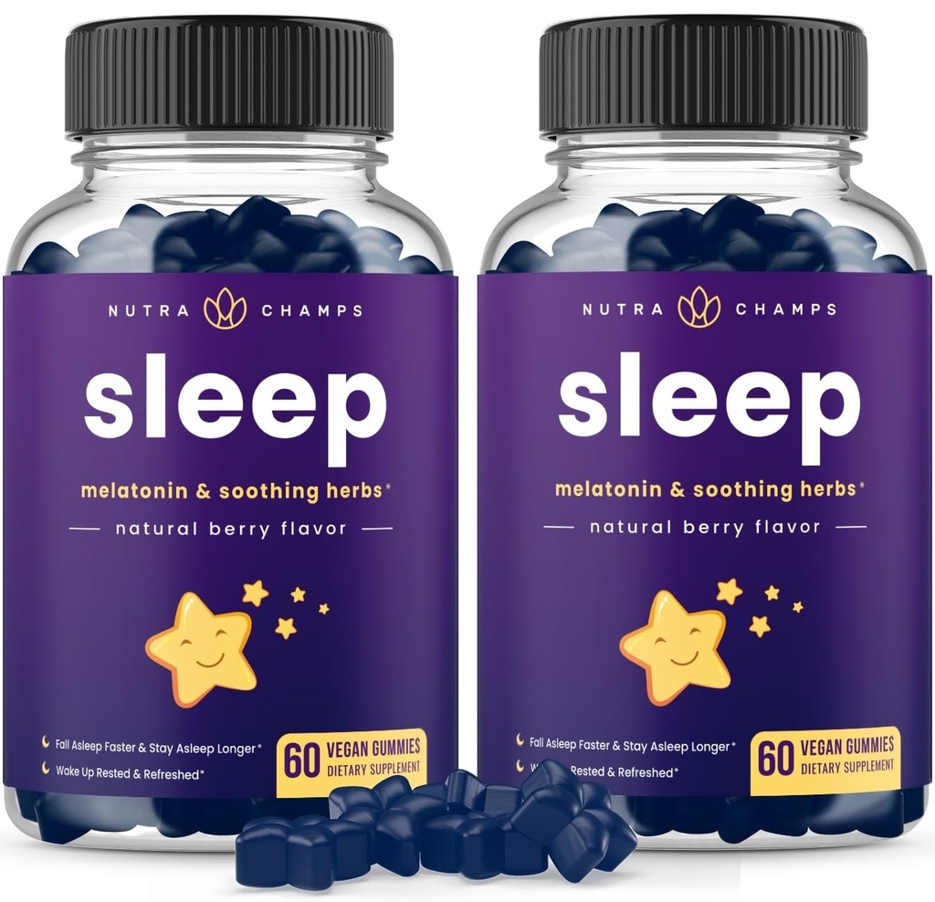 NutraChamps Sleep Gummies til voksne og børn, Melatonin Gummies med kamille, Valerian & L Theanine, Vegan Childrens Melatonin 3mg, 1,5 mg eller 6 mg (pakke med 2, 120 Gummy)