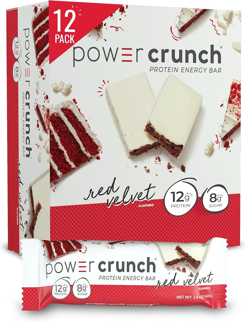 Power Crunch Protein Wafer Bars, High Protein Snacks med lækker smag, Red Velvet, 1.4 Ounce (12 Greve)