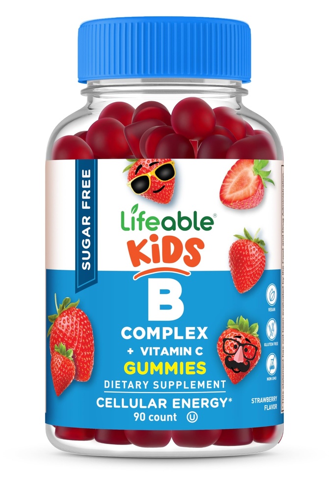 Lifeable Sugar Free Vitamin B Kompleks til børn 124; B- Kompleks med C-vitamin 124; Great Tasting VIT B Complex Vitamin 124; Energy and Nerve Support