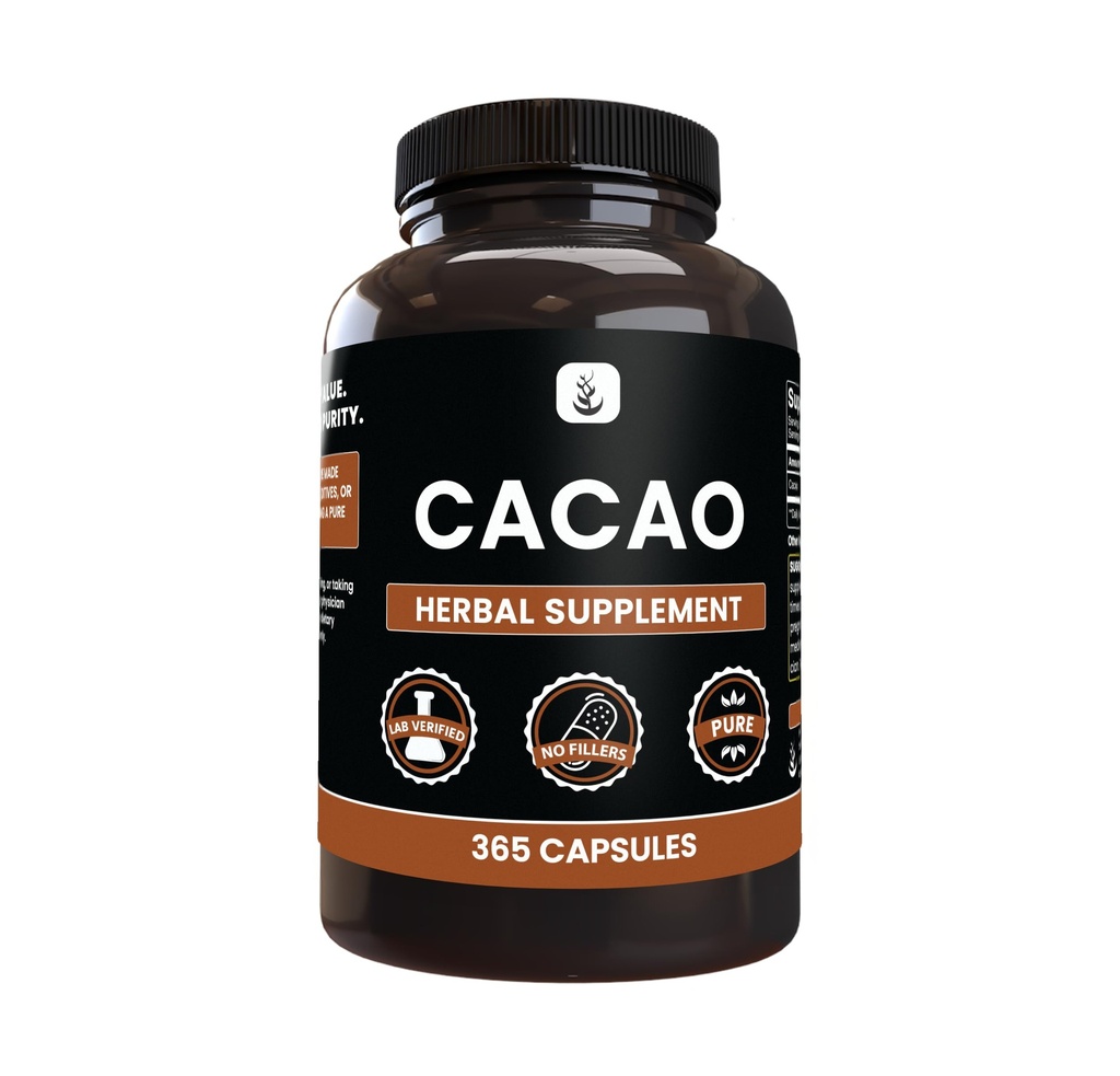 Pure Original Ingredienser Cacao (365 kapsler) Ingen Magnesium eller ris Fyldere, Altid Pure, Lab Verified
