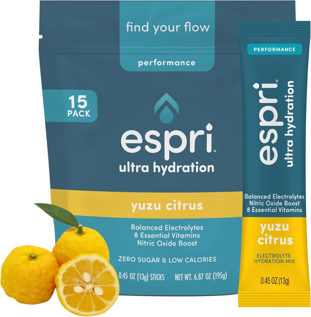 Zero Sugar Electrolyte Drink Mix, Yuzu Citrus, Hydration Packets, Nitrooxide Boost, Lave kalorier, Magnesium Citrat Forhindrer muskelkramper og forbedrer inddrivelse, 15 dages forsyning