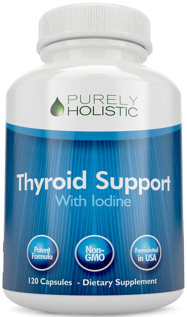 Rent holistisk thyreoideastøtte supplement med jod - 120 kapsler - 2 måneders forsyning - med L- Tyrosine, B12, Magnesium, Ashwagandha, Kelp & Mere - Formuleret for kvinder - Ikke GMO