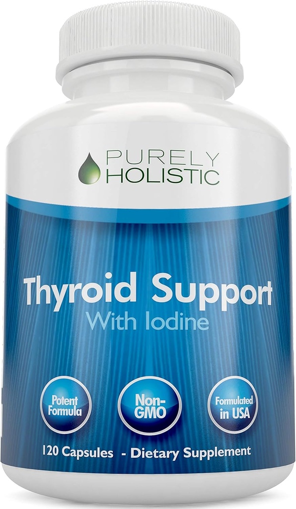 Rent holistisk thyreoideastøtte supplement med jod - 120 kapsler - 2 måneders forsyning - med L- Tyrosine, B12, Magnesium, Ashwagandha, Kelp & Mere - Formuleret for kvinder - Ikke GMO