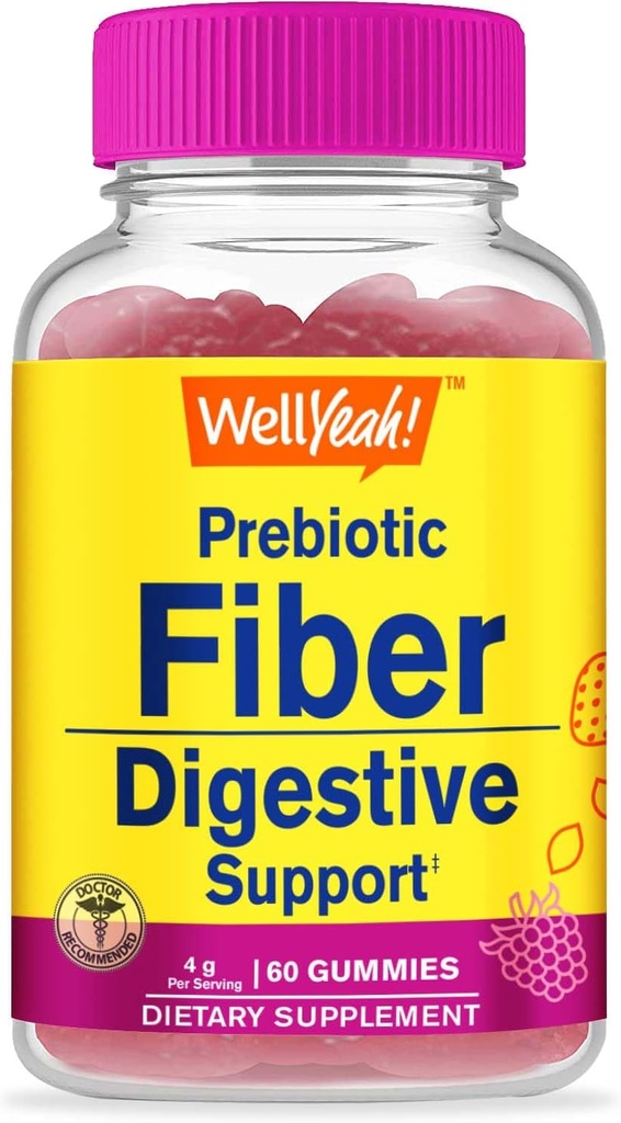 WellYes Prebiotic Fiber Gummies for adult Fiber Supplement for kvinder og mænd - fordøjelsesmæssige sundhed fibre kosttilskud - Vegan, Gluten- fri, og ikke GMO - Berry Flavor - 60 Greve