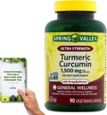 SupeRed Spring Valley Gurkemeje Ultra Strength - 90 Tæl, 1.500 mg Vegetære kapsler - Inkluderer Nutritonal Guide '(2 genstande)