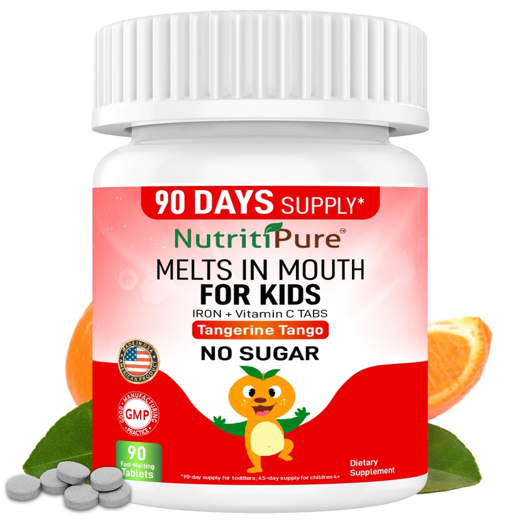 Kids Chewable Iron Supplement, Ferronyl ® Carbonyl Iron 9 mg, C-vitamin 30 mg, Tangerine Tango Orange Flavor, 90 Greve