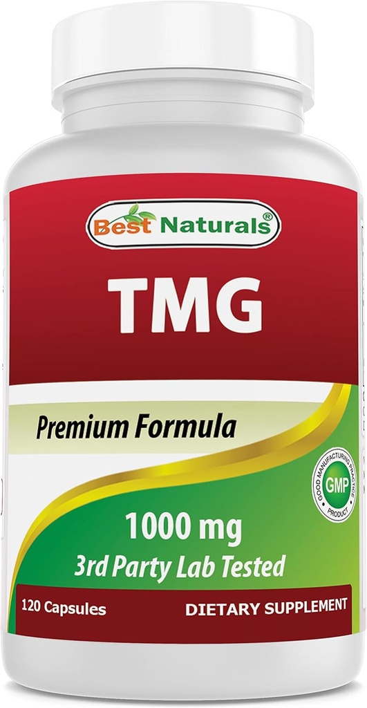 Bedste Naturals TMG trimethylglycin (som betain anhydrid) 1000 mg servering - 120 kapsler - sunde homocysteinniveauer og metylering support (120 greve (pakke med 1))