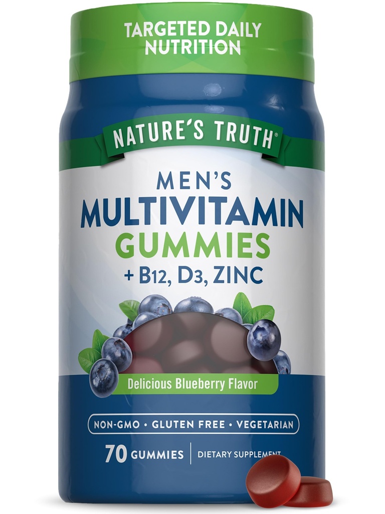 Nature 's Truth Multivitamin for mænd Gummy Memory 124; 70 Greve Memory 124; Blueberry Flavor Memory 124; med B12, D3 & Zink Memory 124; Vegetar, Non- GMO og Gluten Free Supplement