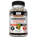 Kaya Naturals Ashwagandha Root med Black Pepper Budd124; Maksimal styrke 1300mg Adaptogen supplement, Support Adrenal, Glandulær Sundhed, Mood Relief, Fokus, Energi & Vitality for mænd og kvinder