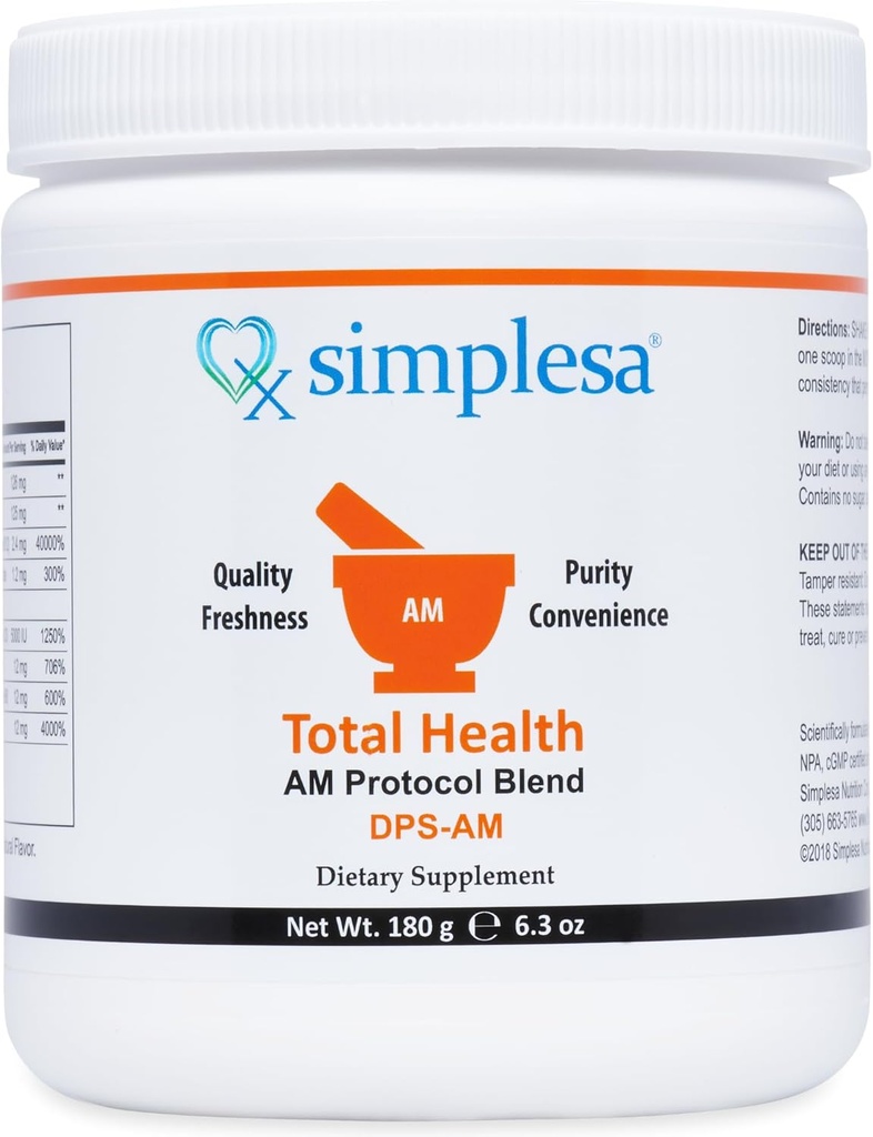 Simplesa Total Health AM Nutrition Powder Blend, Vitamin Blend, Kosttilskud for øget energi, Understøtter Brain Health, 180g Powder Supplement