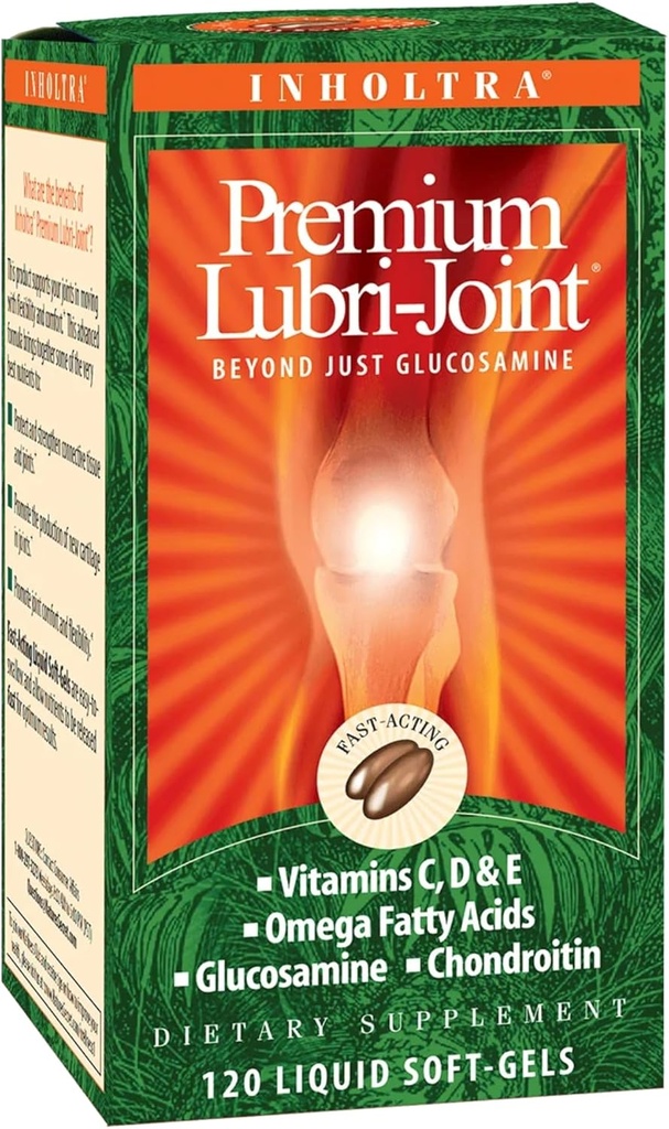 Inholtra Premium Lubri- Joint - 120 Flydende Soft- Gels - med Glucosamin, Chondroitin, Omega Fedtsyrer + Vitaminer C, D & E - 40 Servere