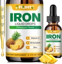 Flydende jerntilskud til kvinder Mænd og børn Multivitamin jerndråber med folat, C-vitamin, B6, B12, Zink til anæmi, jernmangel, blodbygger, energi - Natural Ananas Flavor, Vegan 2 Fl Oz