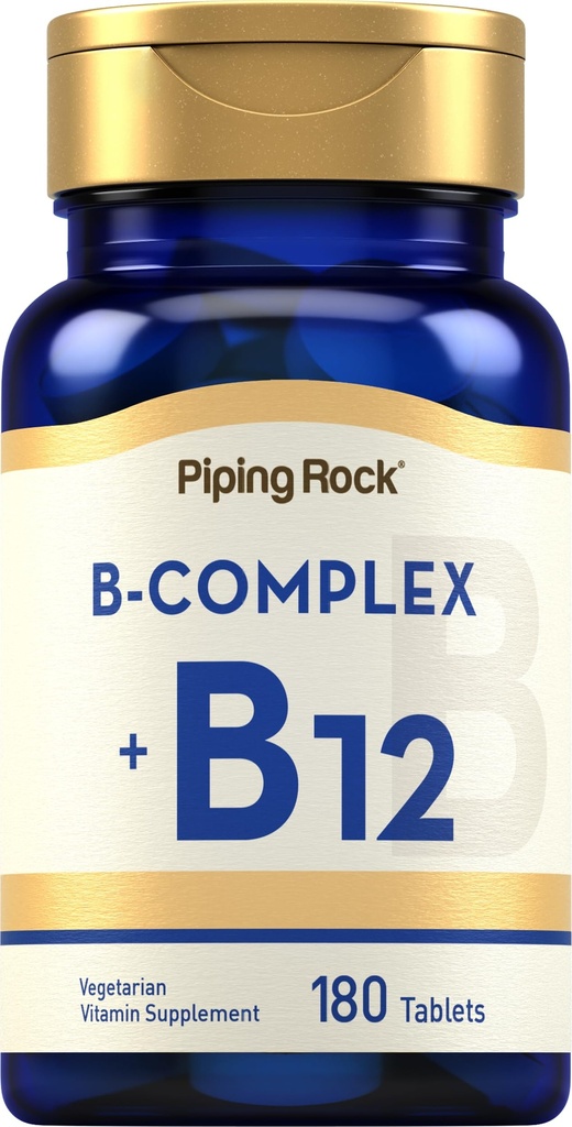 Piping Rock Vitamin B Complex 124; 180 tabletter • 124; med B12 • 124; Vegetarisk, Non- GMO, Soy Free Supplement