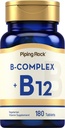 Piping Rock Vitamin B Complex 124; 180 tabletter • 124; med B12 • 124; Vegetarisk, Non- GMO, Soy Free Supplement
