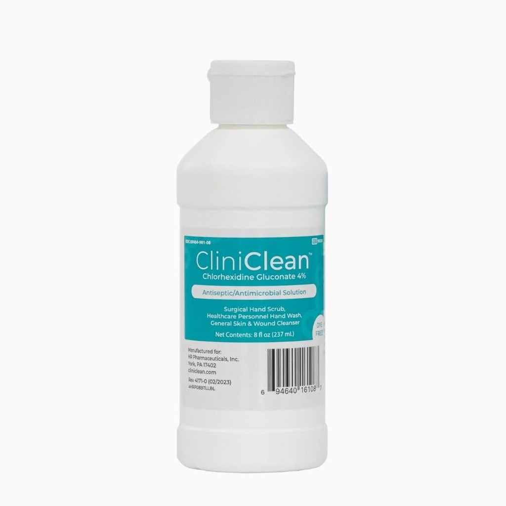 Alsidig, antiseptisk opløsning indeholdende chlorhexidin Gluconat 4% (CHG), Odorless, Farveløs, Patient Pre- Op Prep, Personal Hand Wash, Hand Scrub (4 oz. Flip- Top - 1 flaske) - Final Batch