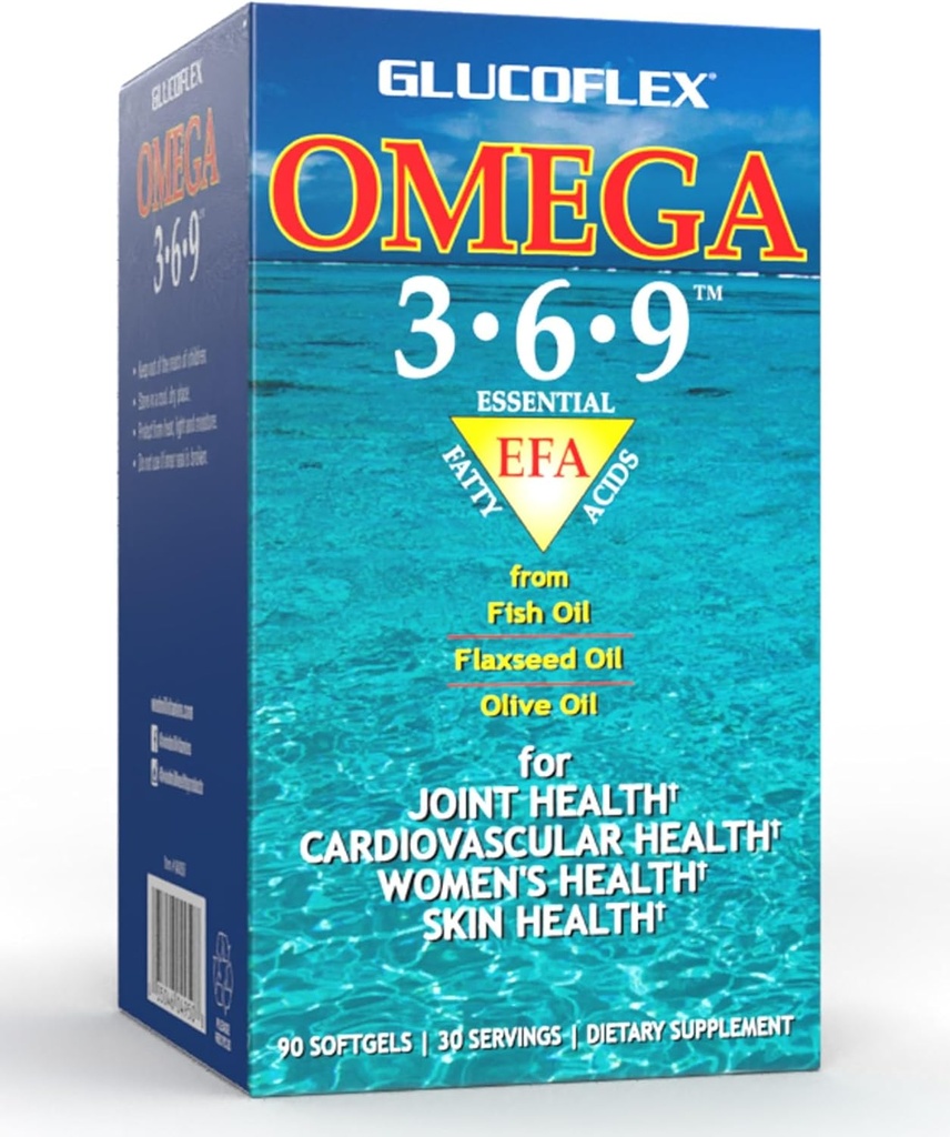 vGlucoflex Omega 3-6-9, Omegas fra EPA / DHA Fish Oil til fælles sundhed, 30 portioner