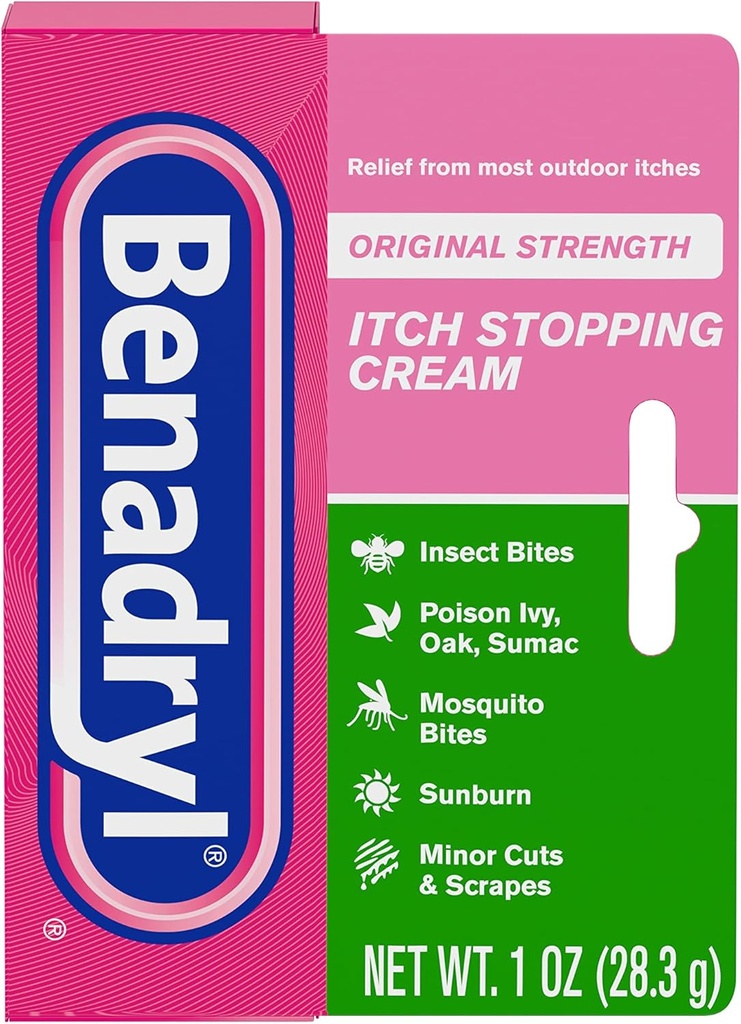 Benadryl Original Strength Itch Stopper Anti- Itch Cream, Diphenhydramin HCl Topical Analygesic & Zinkacetat Hudbeskyttende, Relief from Most Outdoor Itches, 1 oz (Pack of 6)