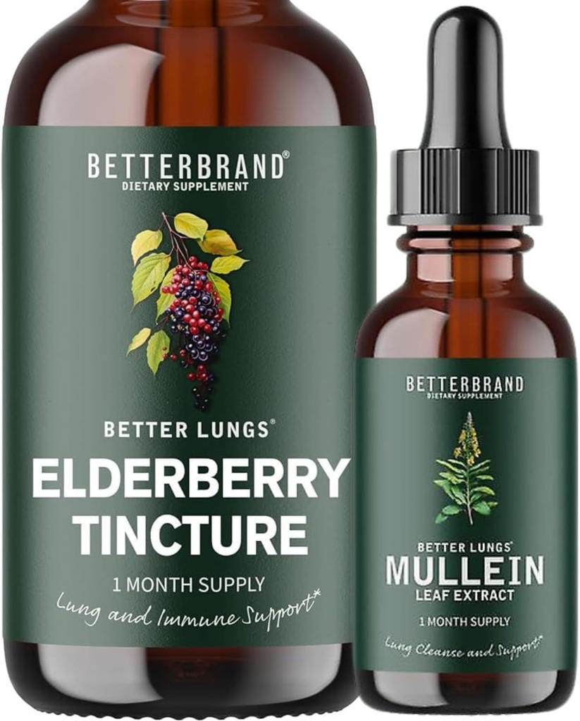BetterLungs Mullein Leaf Extract og Elderberry Tincture Bundle - Lung Health Support