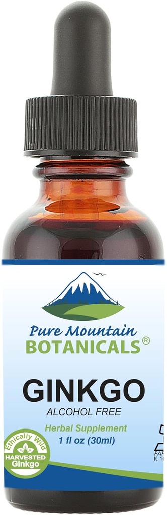 Pure Mountain Botanicals Gingko Biloba Liquid Extract Drops - Alkohol gratis tinktur af Wild Harvest Ginkgo Biloba Leaf supplement