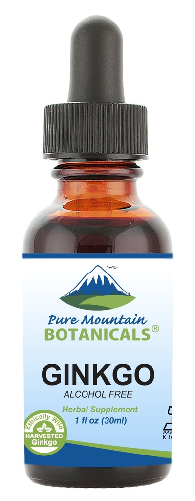 Pure Mountain Botanicals Gingko Biloba Liquid Extract Drops - Alkohol gratis tinktur af Wild Harvest Ginkgo Biloba Leaf supplement