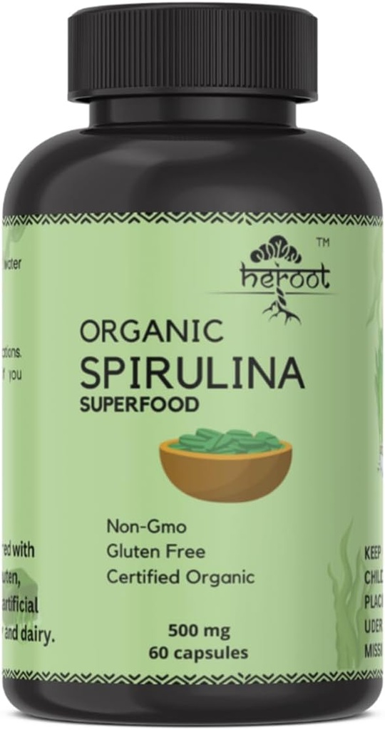 Organic Spirulina Protein Powder Kapsler - Vitaminer og mineraler til energi - Vegetarisk, Gluten Free 100% Pure Superfood til optimal sundhed (120 kapsler)