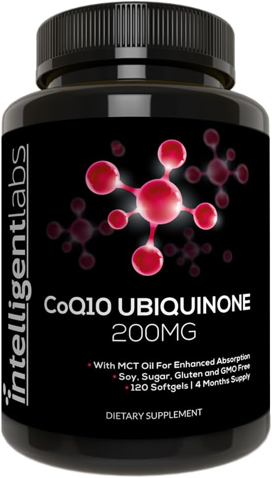 Intelligent Labs CoQ10 Ubiquinone 200mg Softgels | Coenzyme Q10 with MCT Oil for Max Absorption | Soy, Sugar, Gluten, and GMO-Free | 120 Servings | 120 Days Supply