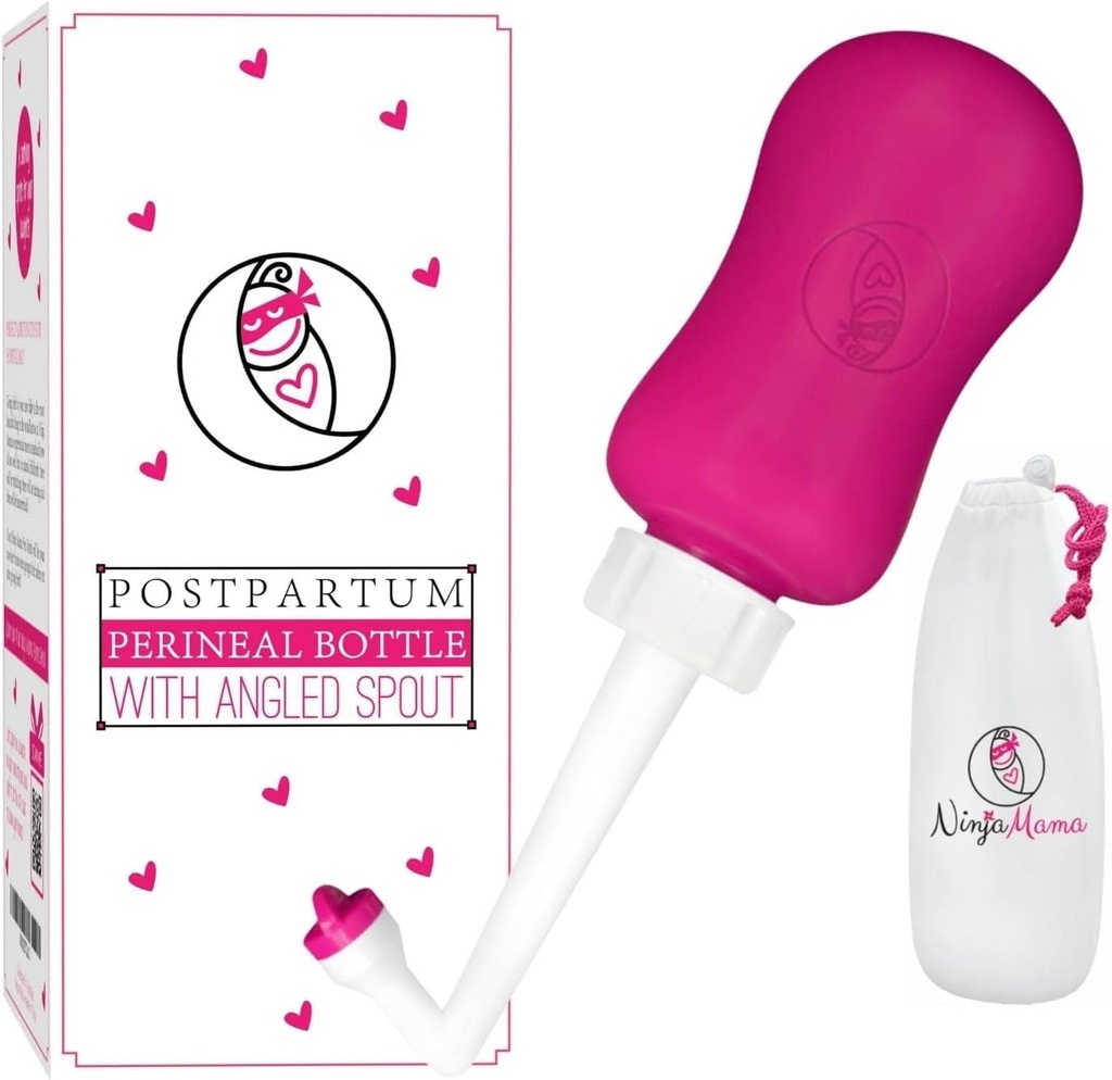 Ninja Mama Peri flaske til Postpartum Care Post Partum Essentials for Pain Relief, Tårer & hæmorider efter fødslen Portable Perineal flaske med vinklet Spout Labor & Levering Hospital Bag. (355ml)