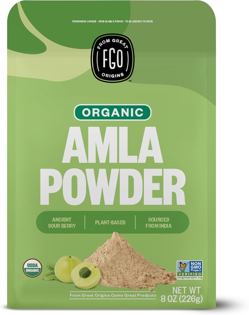 FGO Organic Amla Powder, 8oz, USDA Organic Indian Gooseberry (Amalaki), Non-GMO, Natural Vitamin C - 100% Raw and Natural (Pack of 1)