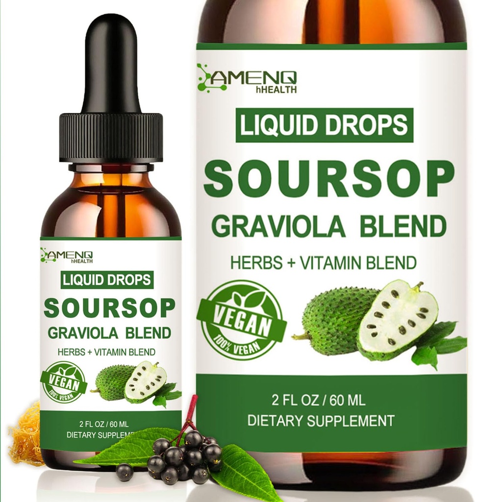 Soursop Graviola Liquid Drops, Organic Soursop Leave Extract w / Sea Moss, Elderberry Vitamin C og Zink, 16- in-1 Soursop Bitters Liquid for Cell Support, Antioxidant og immunforsvar 2 Fl / Oz