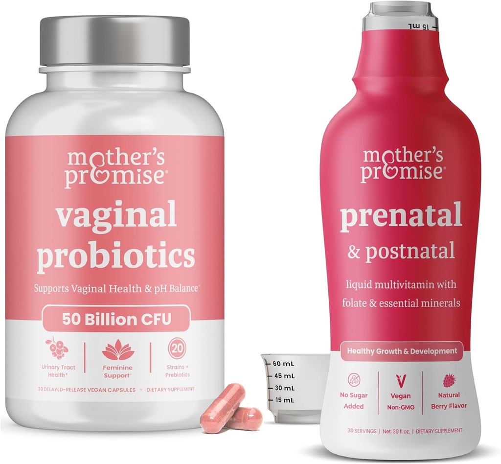 Mors løfte prænatal og postnatal multivitamin væske & vaginal probiotika for kvinder bundle