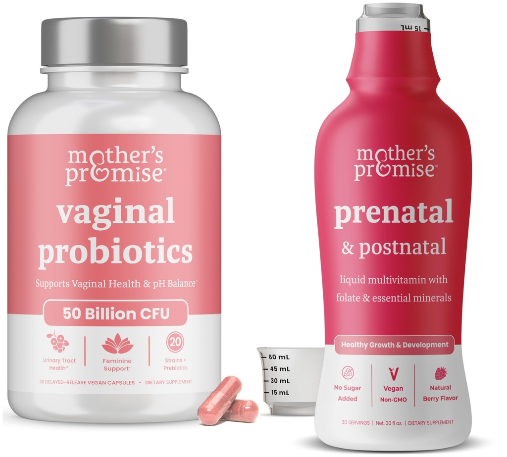 Mors løfte prænatal og postnatal multivitamin væske & vaginal probiotika for kvinder bundle