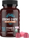 YUM- V 's Stærk Earth Organic Vitamin D3 Gummies for Voksne, (2000 iu D-vitamin 3 per servering - 60 Greve) for ben & immunstøtte, Vegansk Chewable - Jordbær / Hindbær (60 Greve)