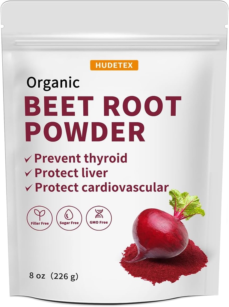Hudetex Beetroot Powder Organic, 8oz, Fryse Tørrede støtter leverfunktion & Body Energy, Hold unge, rig på vitamin B12, jern, folinsyre - non-GMO, Vegan